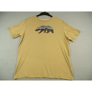 Patagonia T Shirt Mens L Organic Cotton Graphic Bear Tee Tan Yellow Regular Fit